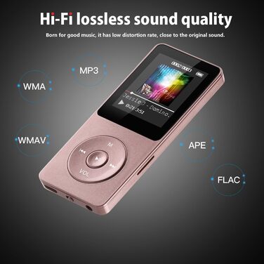 MP3 плеєр AGPTEK 16GB з екраном 1.8 дюйма, 70 годин відтворення, FM радіо, підтримка TF карт до 128GB, рожеве золото