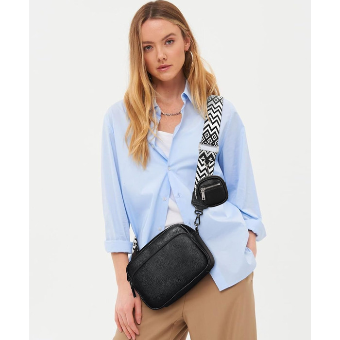 Сумка жіноча через плече крос-боді з PU шкіри, чорна - стильна маленька сумка з регульованим ремінцем