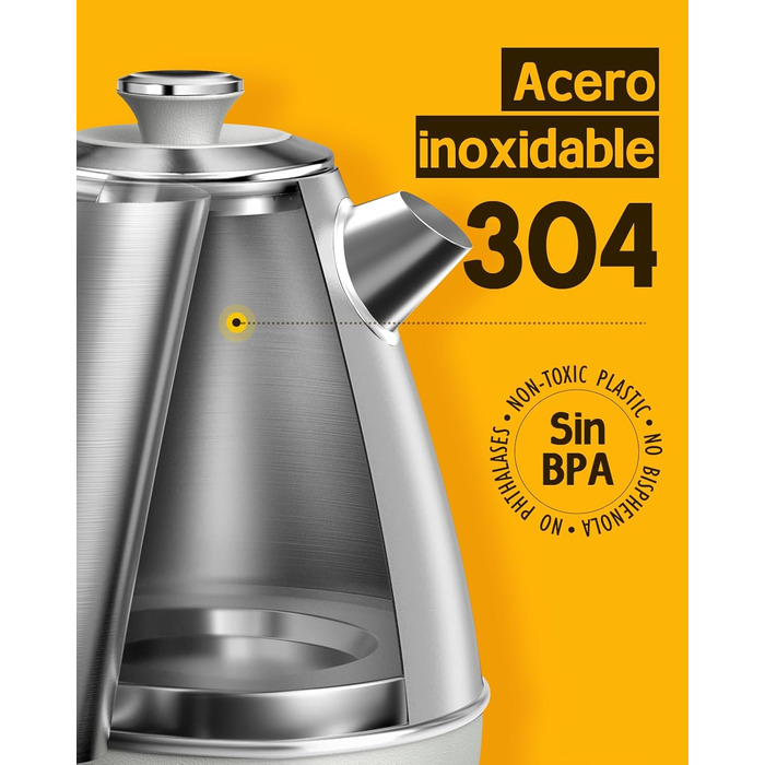 Hazel Quinn Kettle Retro Vintage Design Stainless Steel, BPA-Free, Automatic Shut-Off, Water Temperature Indicator, Strix Controller, Dry Boil Protection, 2200 W, Gold-Gray