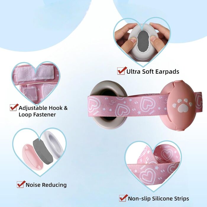 Навушники для захисту від шуму для немовлят, 25db, з шумопоглинанням, для дітей до 36 місяців, рожеві