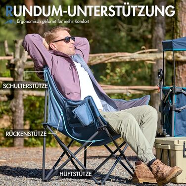 Крісло для кемпінгу складне, XXL, з підлокітниками, 150 кг, блакитне