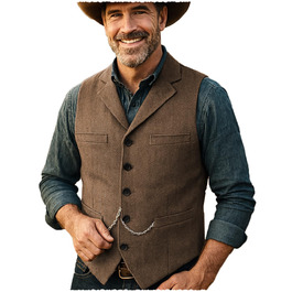 Костюм-тріо чоловічий твід вінтажний з жилетом Туікайо, Herringbone, вовна, XL, коричневий