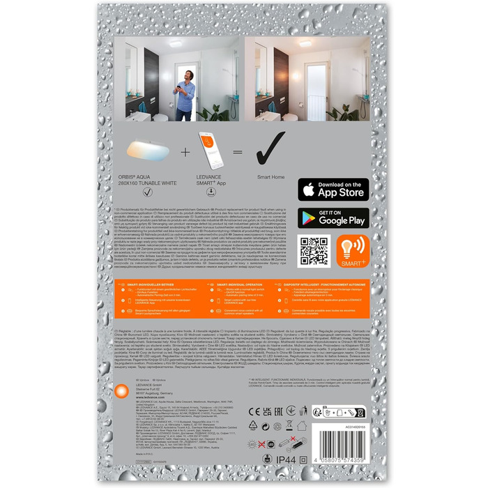 LEDVANCE Smart LED Bathroom Lamp white, 1200LM, 3000-6500K, 300mm x 70mm, IP44, Orbis Bath Bathroom Light with Wifi Technology, dimmable, controllable via App and Voice Assistants (White, 28 x 10 cm, Aqua)