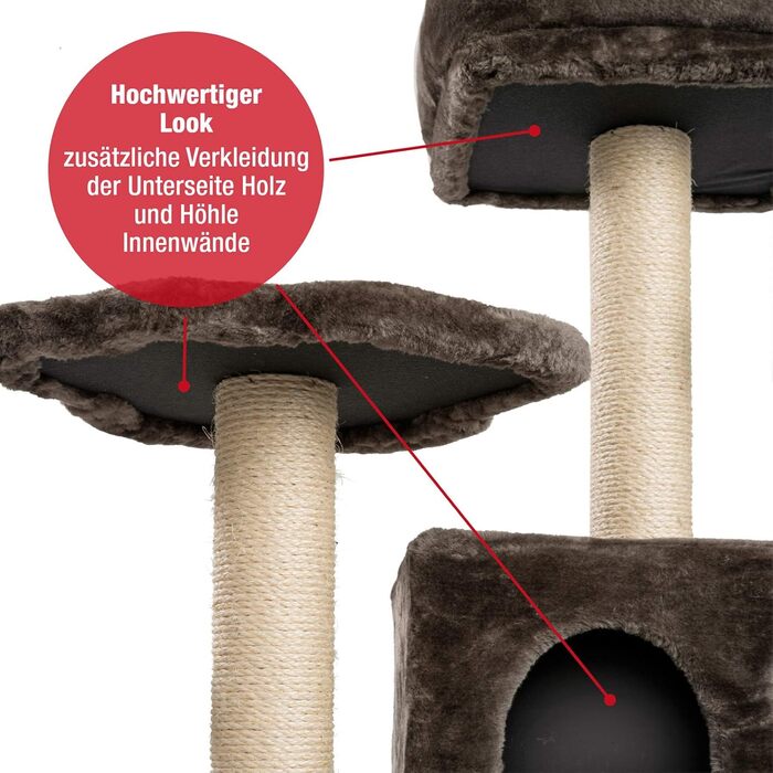 JAMAXX Преміум Дряпка для котів XXL, 165 см, надміцний, 9 товстих стовпів, міцна основа 3 см, супер м'який плюш, PCT6006 темно-сірий (грау-браун)