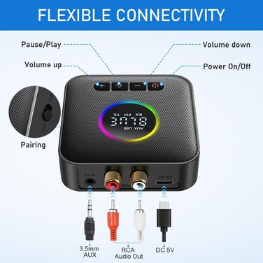 Bluetooth 5.4 Передавач та приймач AXFEE HiFi, 2-в-1, для аудіосистем, автомобілів, TV, з 3.5mm RCA, чорний