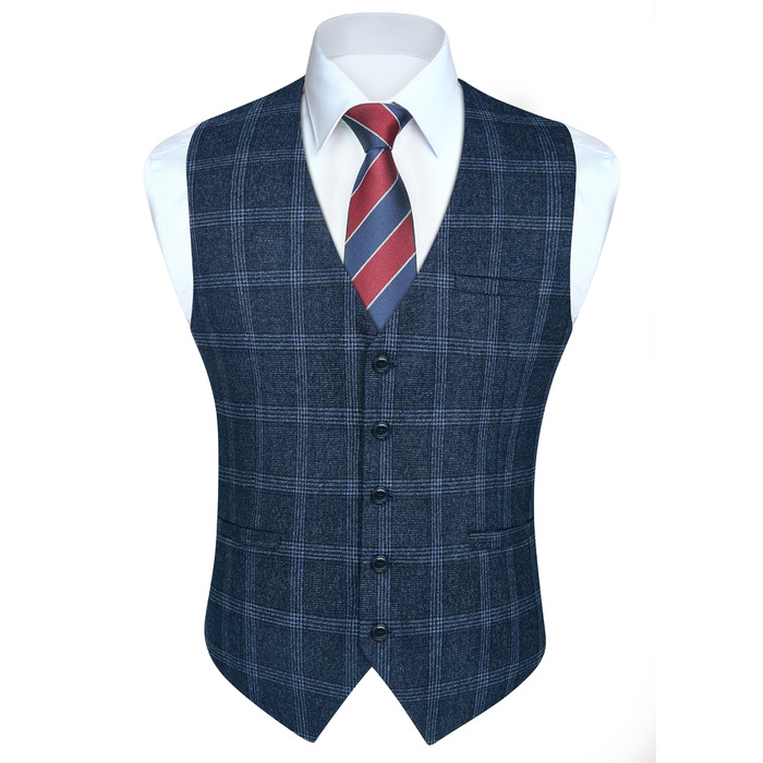 Жилет чоловічий HISDERN у клітинку, блакитний, для весілля та ділових зустрічей, бавовна