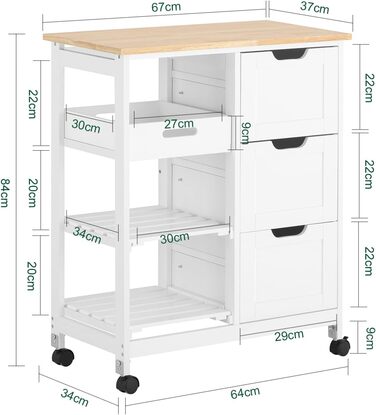 SoBuy Rolling Kitchen Cart with 2 Removable Shelves and 1 Tray