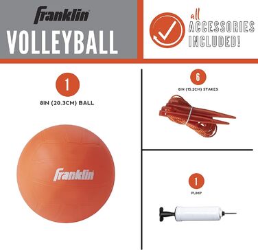 Franklin Sports Набір для волейболу на відкритому повітрі - Пляж + Двір, портативний волейбольний волан з стійками, повний набір для волейболу на вулиці з сіткою + волейбольним м'ячем (для початківців)