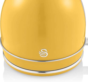 Swan Retro Electric Kettle - 1.8L, Vintage Design, Automatic Shut-Off, Cordless, BPA-Free Stainless Steel, 3000W (Yellow)
