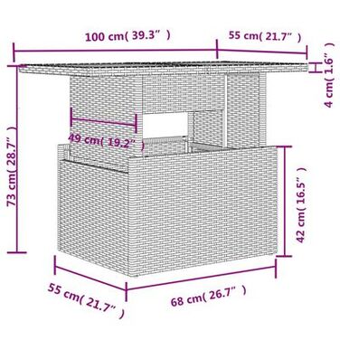 Прямокутний пластиковий стіл VidaXL, 100 x 55 x 73 см
