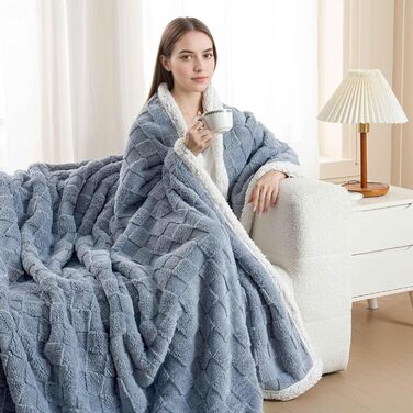 Плед Gracelife Sherpa-Fleecedecke: м'який, пухнастий, 152,4 x 203,2 см, великий, теплий, для дивану, всі сезони, колір: брудно-блакитний