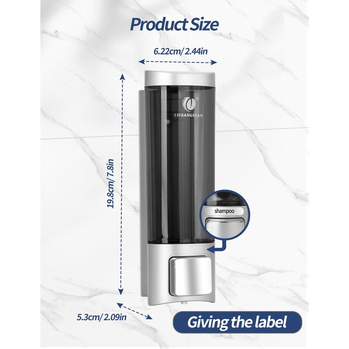 Ручний дозатор мила CHUANGDIAN, настінний, 200 мл, білий, сріблястий