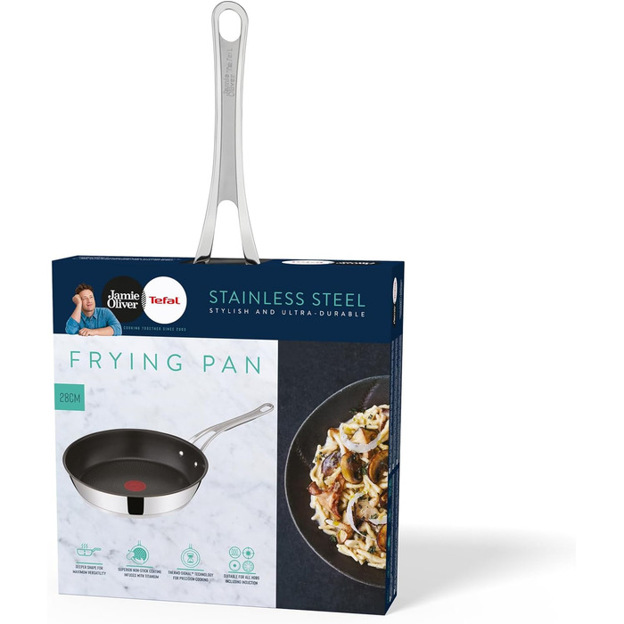 Сковорода Tefal Jamie Oliver Cook's Classics 28 см, індукційна, антипригарна, з термоіндикатором, нержавіюча сталь