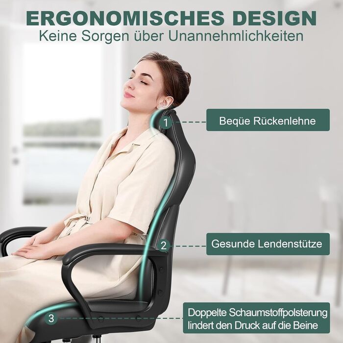 Офісне крісло BASETBL для роботи та ігор, 150 кг, ергономічне, з PU шкіри, регульоване, з м'якими підлокітниками, функція гойдання (Червоний)