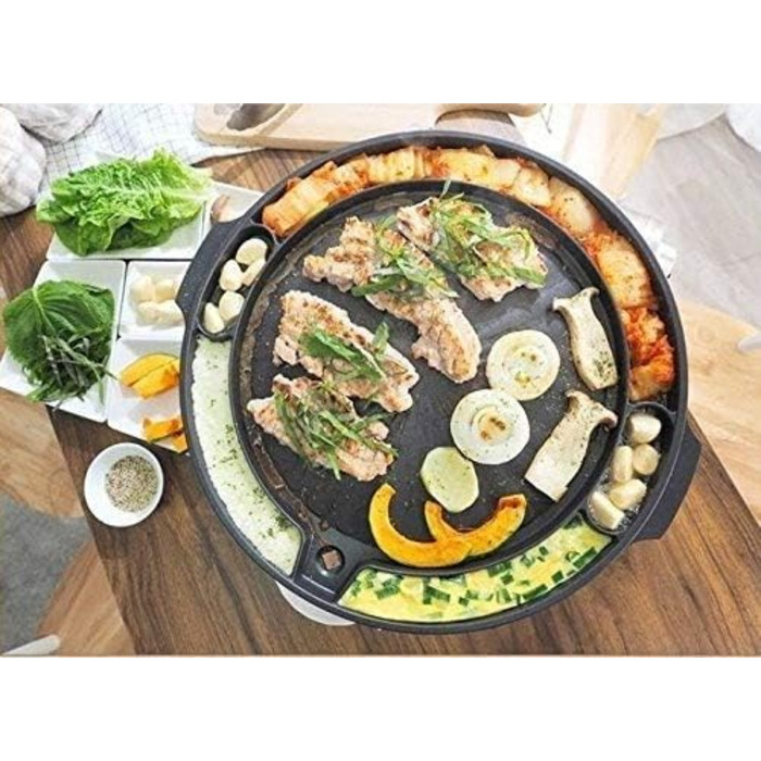 Сковорода-гриль Queen Sense для корейського барбекю Samgyeopsal, антипригарна, для плити, з системою відведення жиру