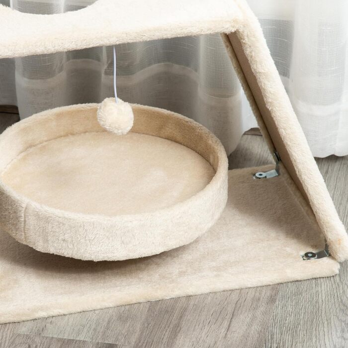 Кігтеточка PawHut для котів 76 см з іграшками, лежаком та когтешматкою, багатоповерхова, для середніх котів, світло-коричнева