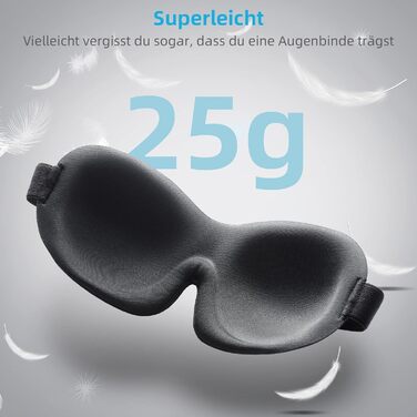 Маска для сну Trilancer 3D з Memory Foam та шумоізоляційними вкладами, для чоловіків та жінок | Абсолютна темрява