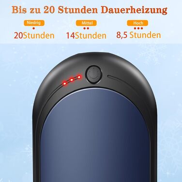 Електричний грієчка для рук, перезаряджуваний набір 2 шт. з акумулятором 6000mAh, USB-кабель, 3 режими нагріву, 20 годин тепла, перезаряджувана кишенькова пічка для активного відпочинку взимку (чорний, синій)
