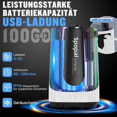 Портативна душова кабіна Spopal для кемпінгу, 10000mAh, з насосом та аксесуарами. Ідеально для відпочинку, автомиття, тварин та подорожей