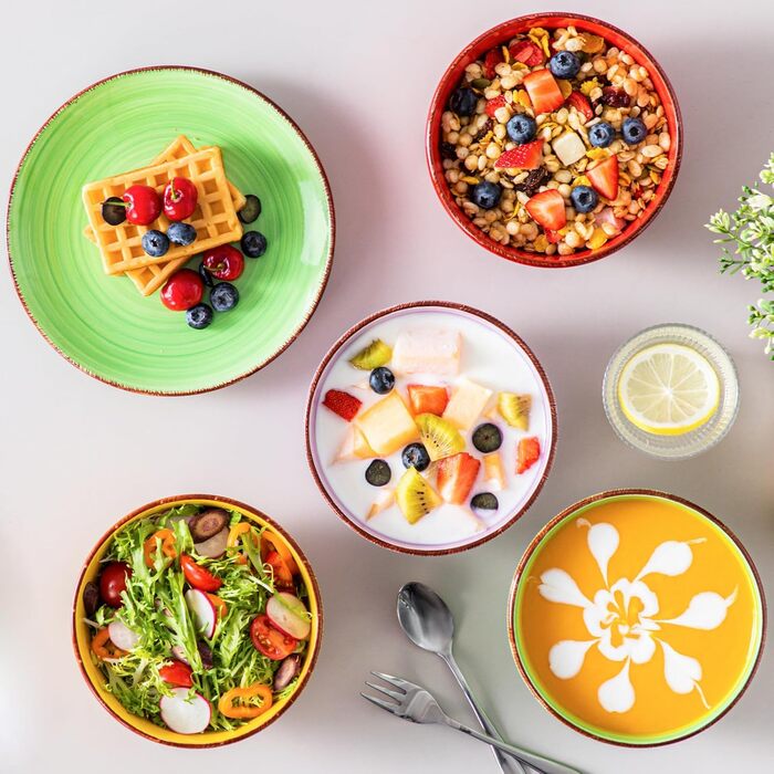 Набір посуду Vancasso Bonita 24 елементи, блакитний, кераміка, сервіз на 6 осіб, ручне розпису, спиральні візерунки