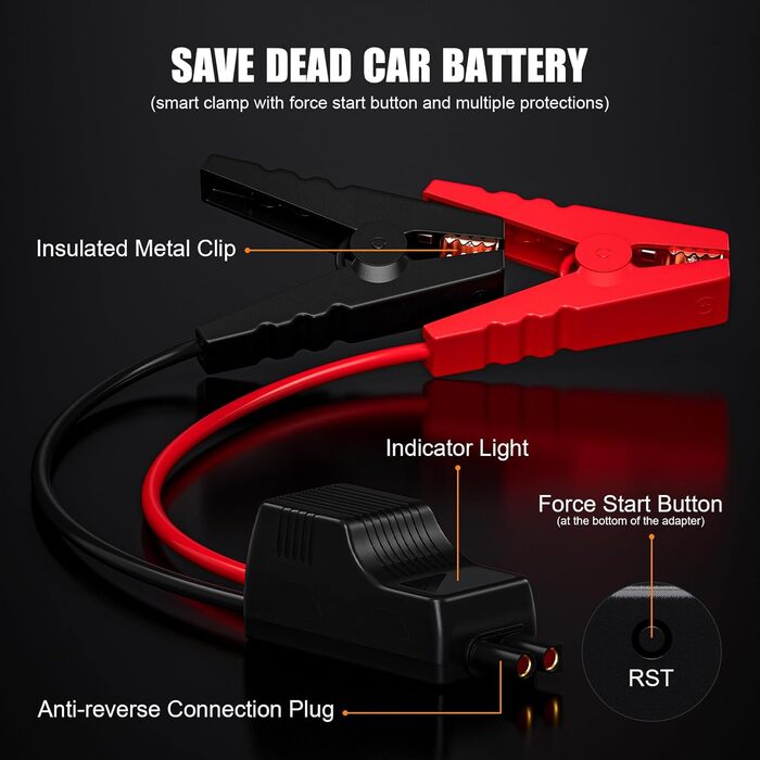 Powerbank Starthilfe Povasee UltraSafe для автомобіля 12V: Jump Starter з LED, 5000A, 2 USB-виходи (до 10л бензину/8л дизеля)