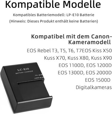 Зарядний пристрій для акумулятора Canon LP-E10/LC-E10C/LC-E10/LC-E10E (сумісний з EOS Rebel T7, T6, T5, T3, T100, EOS 4000d, 3000d, 2000d, 1500d, 1300d, 1200d, 1100d, 1100dkiss)