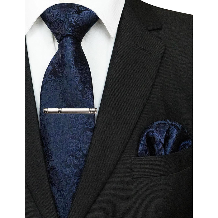 Краватка чоловіча JEMYGINS Graziös Paisley, блакитна з краваткотримачем та хустинкою