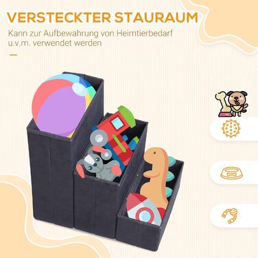 PawHut Pet Stairs Cat Stairs Dog Stairs Foldable 3 Steps Pet Stairs with Storage Space for Cats and Dogs MDF White 40 x 54 x 48 cm (Black)
