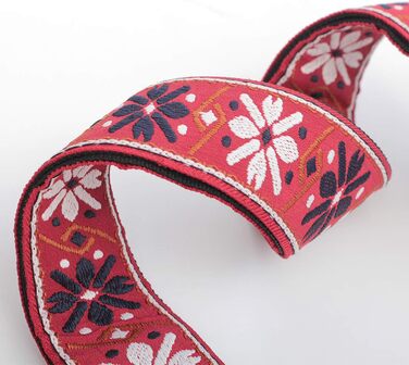 Гітарний ремінь Rufun Retro Jacquard: регульована довжина для акустичної, електро- та бас-гітари. В комплекті 3 медіатори (червоний)