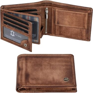 Чоловічий гаманець Volmer Leder з RFID-захистом, антикварний коричневий, місткий (9+4 картки)