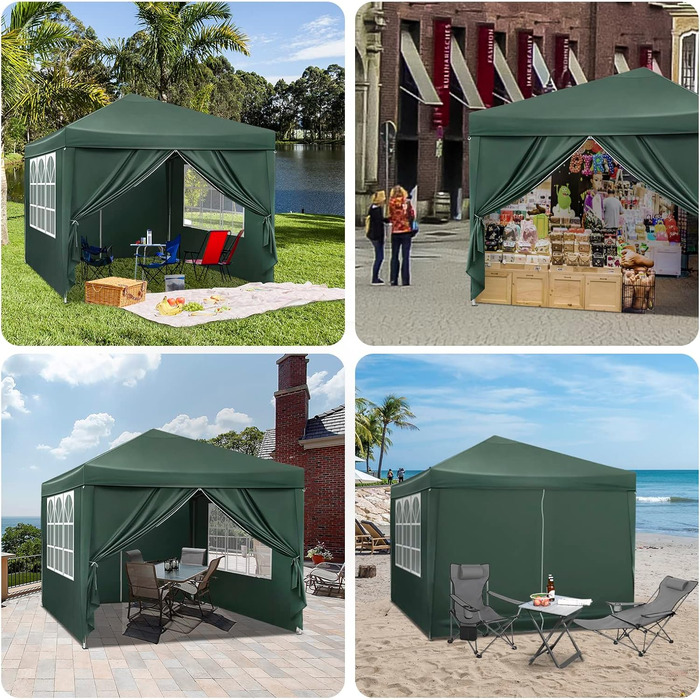 Павільйон WOLTU Pop-Up водонепроникний складаний тент 3x3 м із боковинами, металевий каркас, оксфорд, для саду, тераси, кемпінгу, фестивалів, зелений