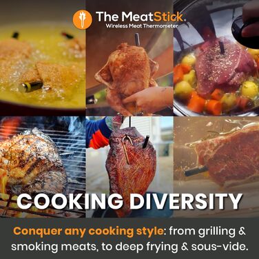 Термометр для м'яса MeatStick з додатком: бездротовий термометр для приготування м'яса з радіусом дії 10м, точний датчик температури до 300°C, термометр для гриля з датчиком 92мм, з зарядним пристроєм TC600P