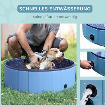 PawHut Dog Bathtub Dog Pool Bathtub Swimming Pool Water Pool for Dogs 120 x 30 cm (Sky Blue + Dark Blue, 100L x 100W x 30H cm)