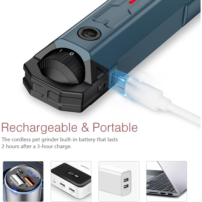 Електричний точилка для кігтів собак LOFICOPER з 6 швидкостями, 2 LED-ліхтариками, 3 портами, тихий для собак маленьких, середніх та великих порід