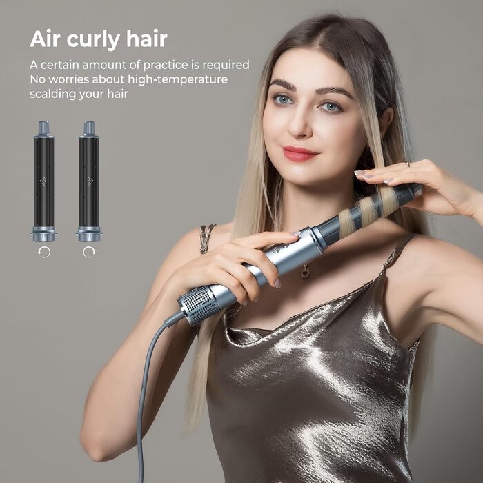 Airstyler 5 в 1: Фен, плойка, щітка, стайлер для волосся з іонною технологією 110000 U/Min, сірий