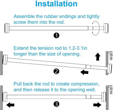 Телескопічна штанга для душу Siler 120-290 см, не потребує свердління, з нержавіючої сталі, висувна, регульована, для душу та ванни