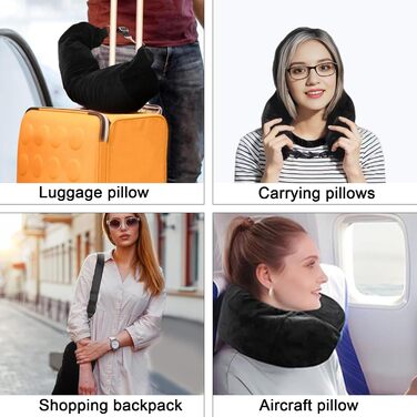 Надувне подушечка для шиї у формі U для подорожей з маскою для очей (чорна)