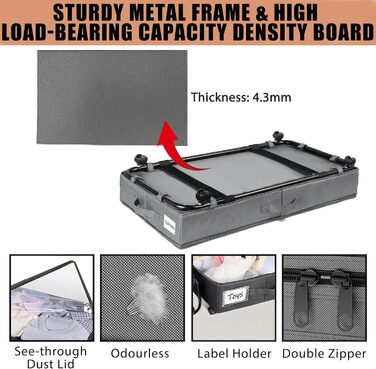 Короб для зберігання під ліжком 49л, 2 шт. з кришкою та роликами, сірий