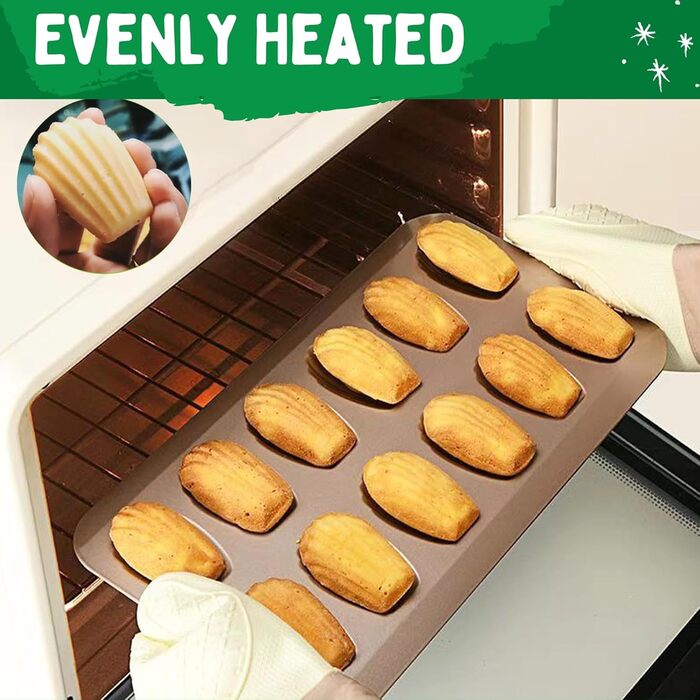 Форма для мадленів (2 шт) з антипригарним покриттям, 12 відділень, 40x24 см, з вуглецевої сталі, для випікання мадленів, кексів, брауні, шоколаду