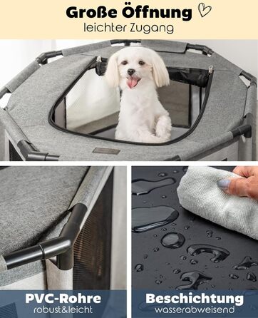 Вольєр для цуценят Lionto з оксфордської тканини, сірий, 112x112x62 см. Атмосферостійкий, з сіткою, блискавкою та кишенею. Підходить для собак та котів.