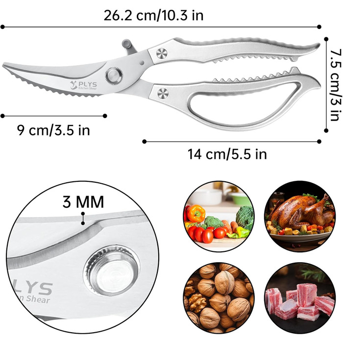 Ніж для курки з нержавіючої сталі Plys: професійний кухонний ніж для птиці, ріже кістки, сріблястий