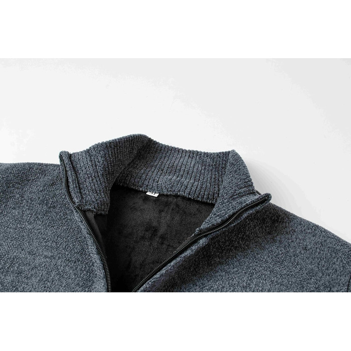 Чоловіча в'язана кофта з коміром-стійкою, на блискавці, з м'яким флісовим підкладкою, спортивна куртка-кардиган, дрібний в'яз, осінньо-зимова куртка (XXL, сірий)