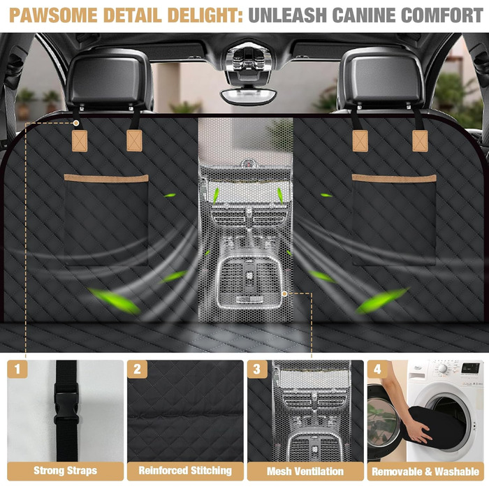 Накидка для собак у машину Lekeinchi - водовідштовхувальна, стійка до подряпин, з 6 дерев'яними планками та ременями безпеки, 140x77 см (чорний)