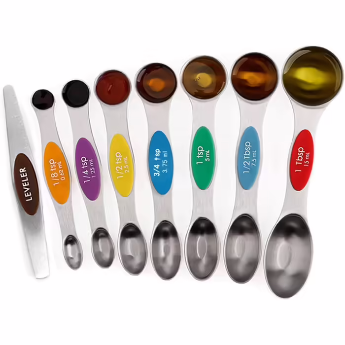 Stainless Steel Double-Head Measuring Spoon 8-Piece Set - Spice Scale Measuring Spoons, Magnetic Measuring Cups Scraper, Baking Tool for Baking, Cooking, Kitchen (Color: Multicolor, Size: One size)