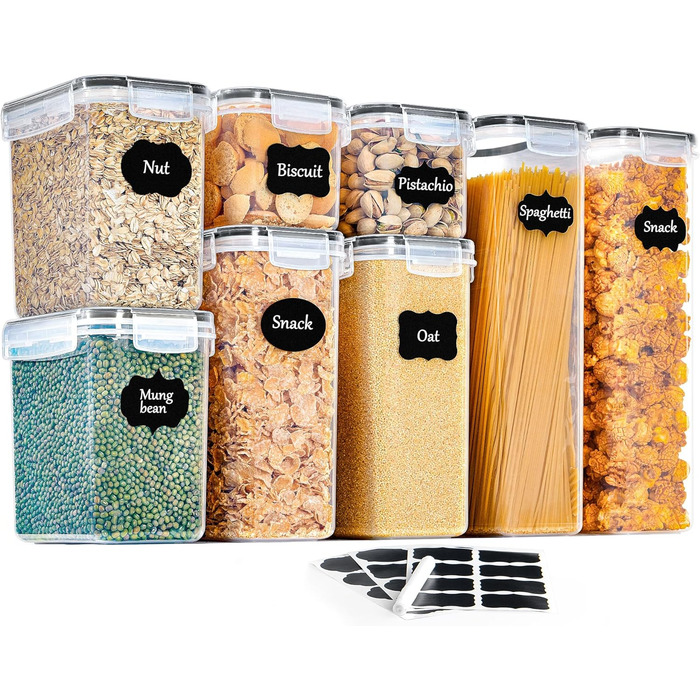 Набори контейнерів для зберігання GoMaihe (8 шт.) - герметичні, для продуктів та кормів для тварин, чорні