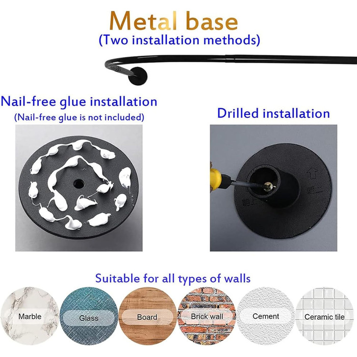 Штанга для душу, штанга для завіси для душу L-подібної форми, розширювана штанга з нержавіючої сталі 304 для ванної кімнати, без свердління (90-130см x 90-130см, Чорний)