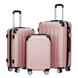 Набір валіз Beibye 2045 з трьох валіз на коліщатках, 20 кольорів (Рожево-золотий)