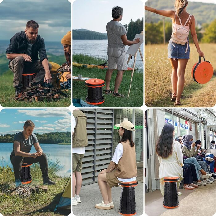 Зручний складаний стільчик GeeRic: телескопічний, регульований по висоті, для кемпінгу, риболовлі, дітей. Зелений (оранжевий колір)