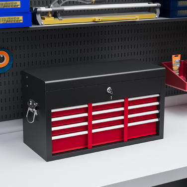 HOMCOM Tool Case Tool Box with 6 Drawers, Lock, Tool Box Handle, Tool Chest, Steel, Red+Black, 60x26x34cm | Aosom