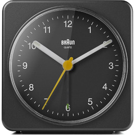 Braun Classic Analog Alarm Clock with Snooze Function and Light, Silent Quartz Movement, Crescendo Alarm, Black Model BC03B
